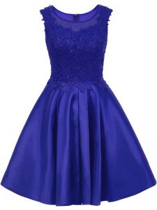 Blue Sleeveless Mini Length Lace Zipper Dama Dress for Quinceanera
