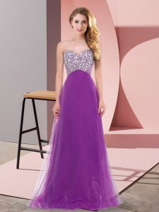 Eggplant Purple Sleeveless Floor Length Beading Lace Up Wedding Guest Dresses