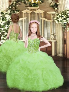 Ball Gowns Spaghetti Straps Sleeveless Organza Floor Length Lace Up Beading and Ruffles and Pick Ups Girls Pageant Dress