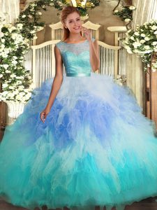 Dramatic Multi-color Scoop Neckline Lace and Ruffles 15 Quinceanera Dress Sleeveless Backless