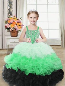 Custom Design Floor Length Lace Up Little Girl Pageant Dress Multi-color for Sweet 16 and Quinceanera with Beading and R
