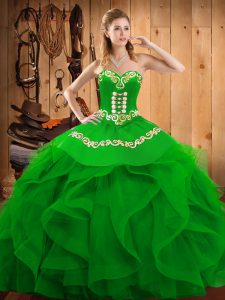 Sweetheart Sleeveless Lace Up Vestidos de Quinceanera Green Organza