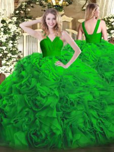 Customized Green Zipper Quinceanera Dresses Ruffles Sleeveless Floor Length