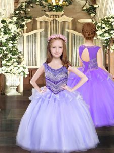 Scoop Sleeveless Organza Little Girl Pageant Gowns Beading Lace Up