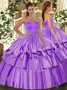 Fantastic Floor Length Lilac Quinceanera Gown Taffeta Sleeveless Beading and Ruffled Layers