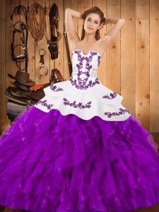 Free and Easy Ball Gowns Quinceanera Dress Eggplant Purple Strapless Satin and Organza Sleeveless Floor Length Lace Up