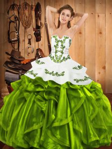 Sleeveless Embroidery and Ruffles Floor Length Quince Ball Gowns