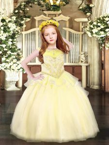 Inexpensive Organza Scoop Sleeveless Zipper Beading Little Girls Pageant Dress in Light Yellow