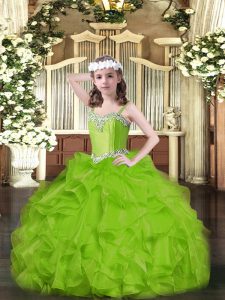 Beading and Ruffles Pageant Gowns For Girls Lace Up Sleeveless Floor Length