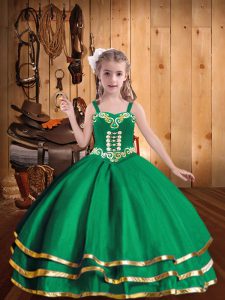 Green Sleeveless Organza Lace Up Little Girls Pageant Dress for Party and Sweet 16 and Quinceanera and Wedding Party
