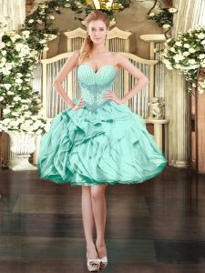 Low Price Apple Green Sweetheart Neckline Beading and Ruffles Evening Dress Sleeveless Lace Up