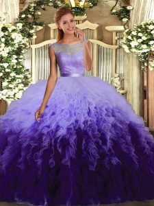 Multi-color Sleeveless Beading and Ruffles Floor Length 15th Birthday Dress