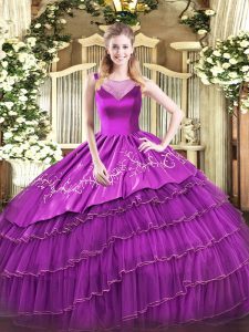 Sexy Organza Sleeveless Floor Length Quinceanera Gown and Beading and Embroidery
