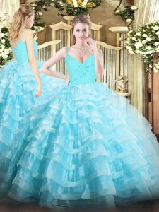 Custom Designed Sleeveless Zipper Floor Length Ruffled Layers 15th Birthday Dress