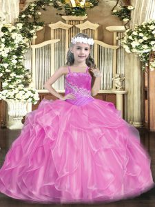 Sleeveless Lace Up Floor Length Beading Pageant Dress for Girls