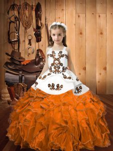 High Class Floor Length Ball Gowns Sleeveless Orange Pageant Gowns For Girls Lace Up