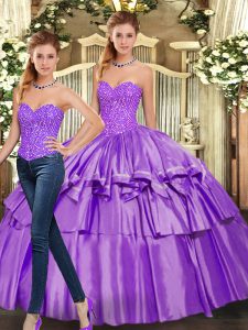 Excellent Sleeveless Lace Up Floor Length Beading and Ruffled Layers Sweet 16 Quinceanera Dress