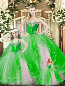 Glamorous Green Lace Up Sweetheart Beading and Ruffles Sweet 16 Quinceanera Dress Organza Sleeveless