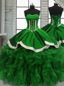 Designer Sleeveless Lace Up Floor Length Beading and Ruffles Sweet 16 Dress