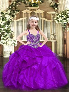 Ball Gowns Little Girls Pageant Dress Purple Straps Organza Sleeveless Floor Length Lace Up