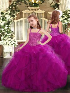 Sleeveless Beading and Ruffles Lace Up Evening Gowns