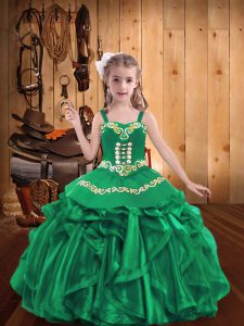 Enchanting Ball Gowns Little Girls Pageant Dress Turquoise Straps Organza Sleeveless Floor Length Lace Up