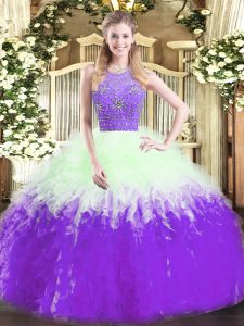 Decent Multi-color Sleeveless Tulle Zipper Quinceanera Gown for Military Ball and Sweet 16 and Quinceanera