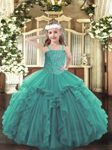 Fantastic Tulle Sleeveless Floor Length Pageant Dress Womens and Beading and Ruffles