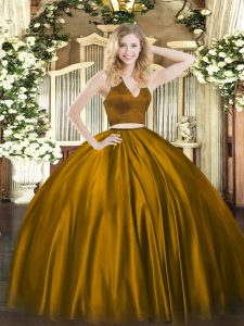 Vintage Brown Quinceanera Gown Military Ball and Sweet 16 and Quinceanera with Ruching Halter Top Sleeveless Zipper