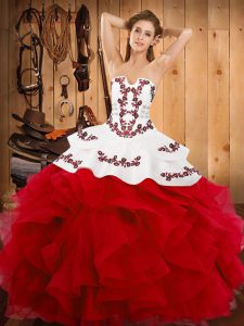 Beautiful Sleeveless Embroidery and Ruffles Lace Up Quince Ball Gowns