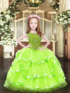Sleeveless Zipper Floor Length Beading and Ruffled Layers Pageant Gowns