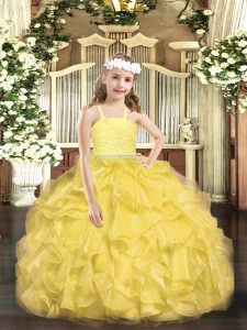 Ball Gowns Little Girls Pageant Dress Wholesale Gold Straps Organza Sleeveless Floor Length Zipper