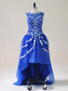 Fancy Royal Blue Scoop Zipper Beading and Appliques Prom Party Dress Sleeveless