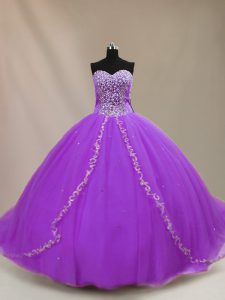 Custom Designed Purple Sweetheart Neckline Beading Sweet 16 Dress Sleeveless Lace Up