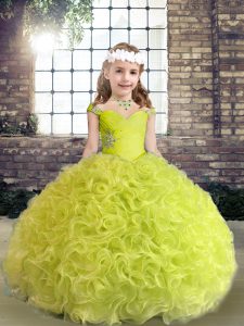 Most Popular Ball Gowns Little Girls Pageant Dress Wholesale Yellow Green Straps Fabric With Rolling Flowers Sleeveless 