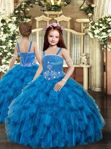 Tulle Sleeveless Floor Length Kids Pageant Dress and Beading