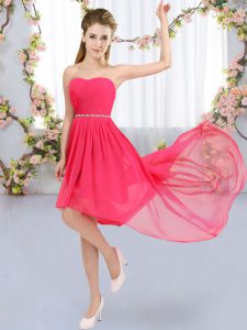 Hot Pink Chiffon Lace Up Strapless Sleeveless High Low Wedding Guest Dresses Beading