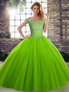 Off The Shoulder Sleeveless Tulle 15 Quinceanera Dress Beading Lace Up