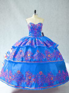 Glorious Blue Organza Lace Up Quinceanera Gown Sleeveless Floor Length Embroidery