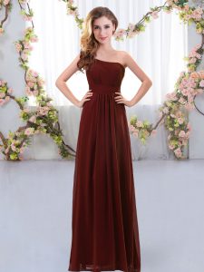 Brown Bridesmaid Dress Wedding Party with Ruching One Shoulder Sleeveless Zipper
