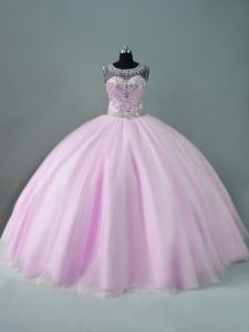 Luxury Sleeveless Floor Length Beading Zipper Quinceanera Dress with Lilac