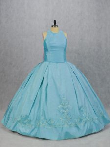 Floor Length Ball Gown Prom Dress Blue for Sweet 16 and Quinceanera with Embroidery
