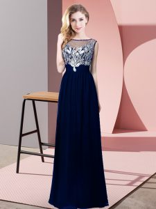 Beautiful Chiffon Scoop Sleeveless Backless Beading Evening Dress in Royal Blue