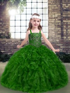 Classical Sleeveless Organza Floor Length Lace Up Pageant Gowns in Green with Beading