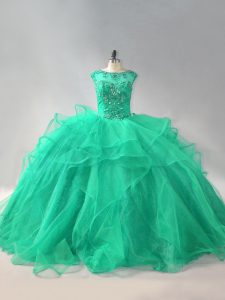 Lace Up Quinceanera Gown Turquoise for Sweet 16 and Quinceanera with Beading and Ruffles