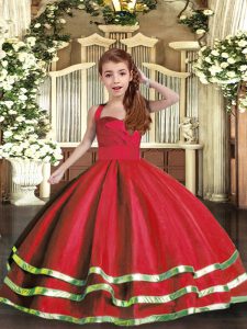 Straps Sleeveless Lace Up Little Girls Pageant Dress Wholesale Red Tulle
