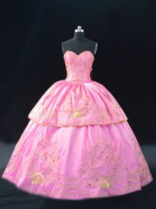 Rose Pink Sleeveless Satin Lace Up Vestidos de Quinceanera for Sweet 16 and Quinceanera