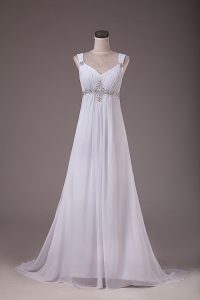 Glamorous White Sleeveless Beading Lace Up Wedding Dress