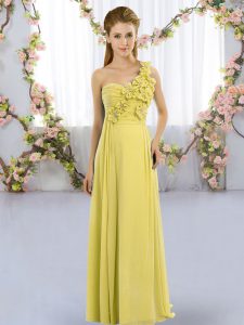 Chic Yellow Green Lace Up One Shoulder Hand Made Flower Damas Dress Chiffon Sleeveless