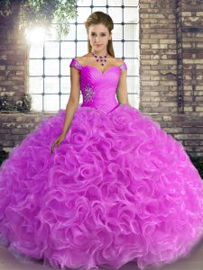 Lilac Sleeveless Floor Length Beading Lace Up Ball Gown Prom Dress